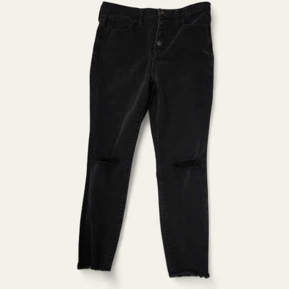 Madewell Denim - Madewell 10" High Rise Jeggings - Distressed Black Denim - Size 28